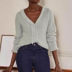 Boden Jessica Cardigan Sweater Ruffle Front Alpaca Blend Soft Sage Green 8